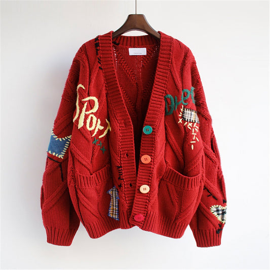 Warm Embroidery Knit Cardigan